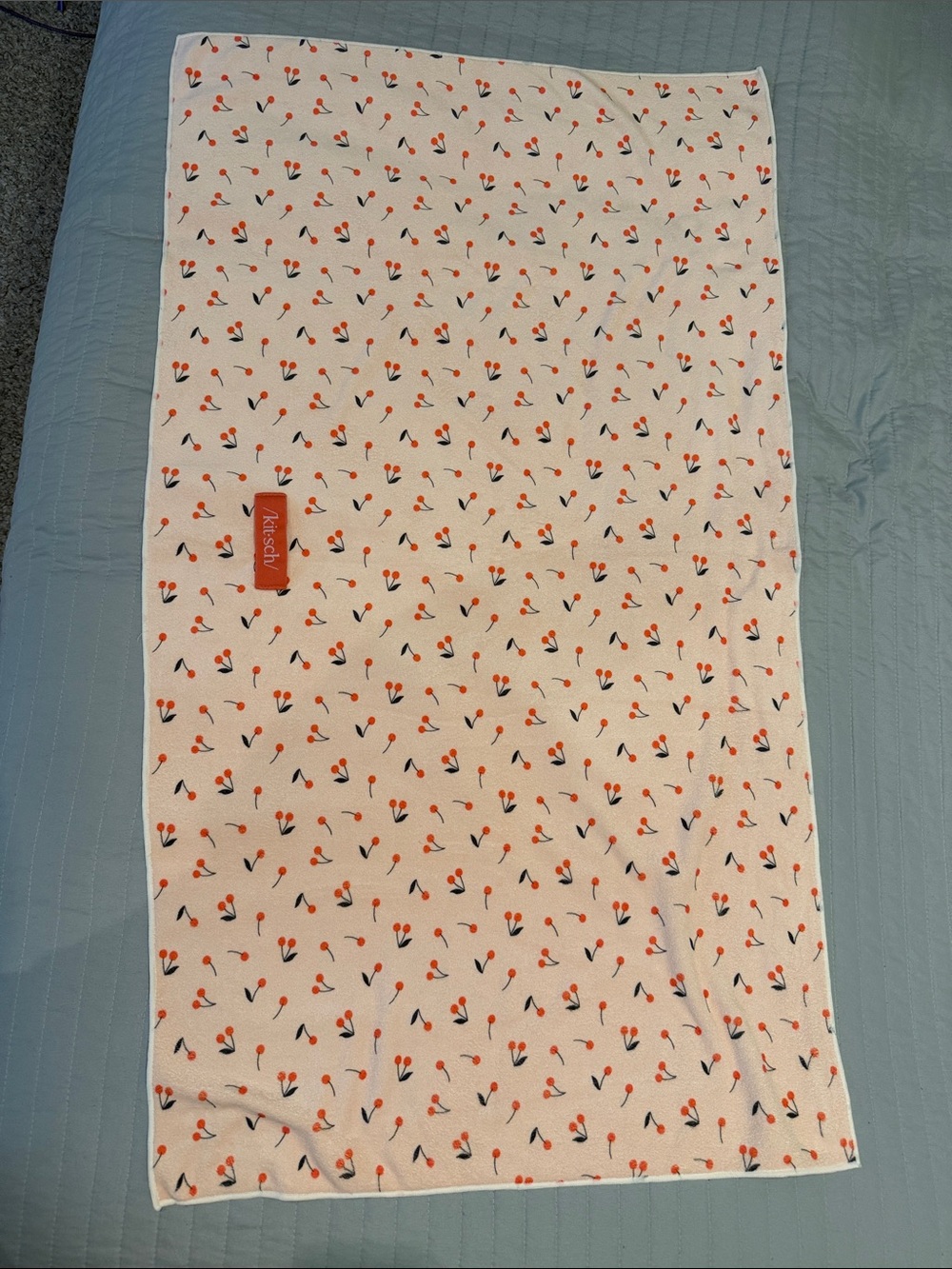 Kitsch Pink Hair Towel with Red Cherry Print